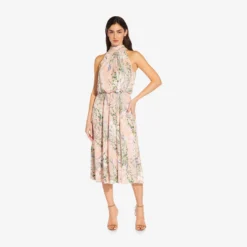 Adrianna Papell Floral Mock Neck Midi Dress In Blush Multi -Cheap Vesta Gleam Store AP1D104505 AM970 Regular Alternate