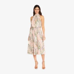 Adrianna Papell Floral Mock Neck Midi Dress In Blush Multi -Cheap Vesta Gleam Store AP1D104505 AM970 Regular Side