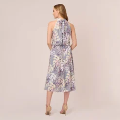 Adrianna Papell Floral Mock Neck Midi Dress In Dusty Blue Multi -Cheap Vesta Gleam Store AP1D104505 CJ980 Regular Back