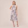 Adrianna Papell Floral Mock Neck Midi Dress In Dusty Blue Multi