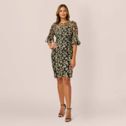Adrianna Papell Metallic Embroidered Sheath Dress In Black Gold -Cheap Vesta Gleam Store AP1D104511 AA967 Regular Side