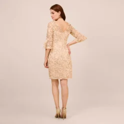 Adrianna Papell Metallic Embroidered Sheath Dress In Blush -Cheap Vesta Gleam Store AP1D104511 AD684 Regular Back