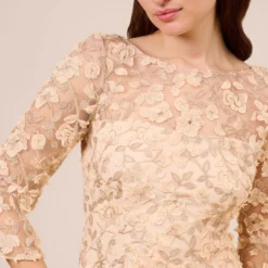 Adrianna Papell Metallic Embroidered Sheath Dress In Blush -Cheap Vesta Gleam Store AP1D104511 AD684 Regular Detail