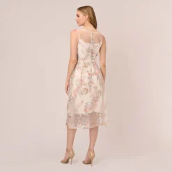 Adrianna Papell Floral Embroidered Flared Dress In Pink Multi -Cheap Vesta Gleam Store AP1D104513 AE970 Regular Back