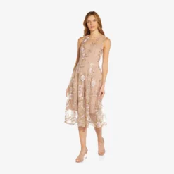 Adrianna Papell Floral Embroidered Flared Dress In Blush Multi -Cheap Vesta Gleam Store AP1D104513 AM970 Regular Alternate