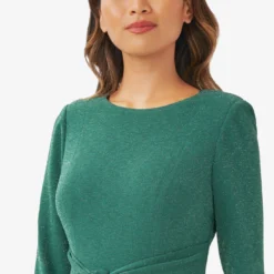 Adrianna Papell Metallic Knit Dress In Hunter -Cheap Vesta Gleam Store AP1D104562 AE303 Regular Detail