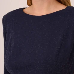 Adrianna Papell Plus Size Metallic Knit Dress In Light Navy -Cheap Vesta Gleam Store AP1D104562 AT412 Plus Detail