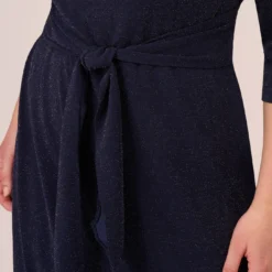 Adrianna Papell Plus Size Metallic Knit Dress In Light Navy -Cheap Vesta Gleam Store AP1D104562 AT412 Plus Lifestyle