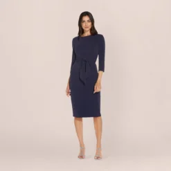 Adrianna Papell Metallic Knit Dress In Light Navy