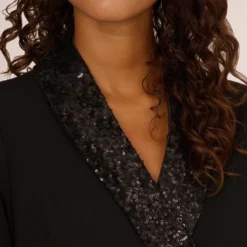 Adrianna Papell Sequin Collar Tuxedo Dress In Black -Cheap Vesta Gleam Store AP1D104563 AA002 Regular Lifestyle ddd4111a 32cb 403e 8187 0eeecc55b724