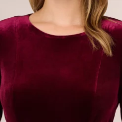 Adrianna Papell Velvet Tie Front Midi Dress With Three Quarter Sleeves In Burgundy -Cheap Vesta Gleam Store AP1D104591 AC506 Regular Lifestyle