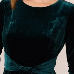 Adrianna Papell Velvet Tie Front Midi Dress With Three Quarter Sleeves In Hunter -Cheap Vesta Gleam Store AP1D104591 AE303 Regular Detail