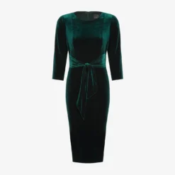 Adrianna Papell Velvet Tie Front Midi Dress With Three Quarter Sleeves In Hunter -Cheap Vesta Gleam Store AP1D104591 AE303 Regular Flat