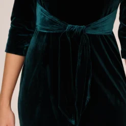 Adrianna Papell Velvet Tie Front Midi Dress With Three Quarter Sleeves In Hunter -Cheap Vesta Gleam Store AP1D104591 AE303 Regular Lifestyle