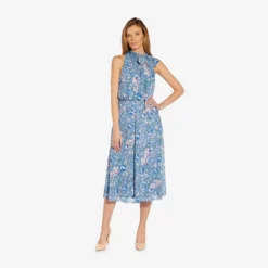 Adrianna Papell Floral-Print Tie-Neck Midi-Length Chiffon Halter Dress In Blue Multi -Cheap Vesta Gleam Store AP1D104621 AA461 Regular Side 59d14780 632c 48b1 a862 db9ced48799c