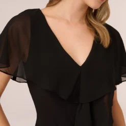 Adrianna Papell Jersey And Chiffon Midi Length Ruffled Sheath Dress In Black -Cheap Vesta Gleam Store AP1D104623 AA002 Regular Detail 74793083 56b2 40df ac54 67c99e4b5c1f