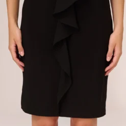 Adrianna Papell Jersey And Chiffon Midi Length Ruffled Sheath Dress In Black -Cheap Vesta Gleam Store AP1D104623 AA002 Regular Lifestyle