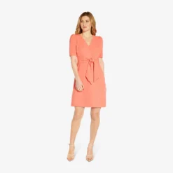 Adrianna Papell Crepe Tie-Front A-Line Short Wrap Dress In Peach Blossom -Cheap Vesta Gleam Store AP1D104632 AC956 Regular Alternate