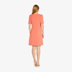 Adrianna Papell Crepe Tie-Front A-Line Short Wrap Dress In Peach Blossom -Cheap Vesta Gleam Store AP1D104632 AC956 Regular Back
