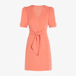 Adrianna Papell Crepe Tie-Front A-Line Short Wrap Dress In Peach Blossom -Cheap Vesta Gleam Store AP1D104632 AC956 Regular Flat