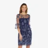 Adrianna Papell Floral Embroidered Sheath Dress With Scalloped Detail In Midnight Multi