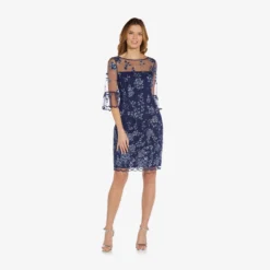 Adrianna Papell Floral Embroidered Sheath Dress With Scalloped Detail In Midnight Multi -Cheap Vesta Gleam Store AP1D104637 AE489 Regular Side