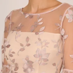 Adrianna Papell Floral Embroidered Sheath Dress With Scalloped Detail In Champagne Multi -Cheap Vesta Gleam Store AP1D104637 AK920 Regular Lifestyle