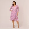 Adrianna Papell Plus Size Floral-Printed Chiffon Short Dress In Pink Multi