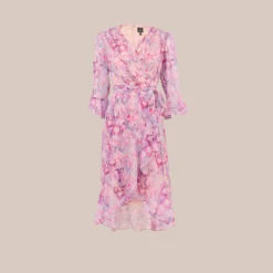 Adrianna Papell Floral-Printed Chiffon Short Dress In Pink Multi -Cheap Vesta Gleam Store AP1D104650 AE970 Regular Flat