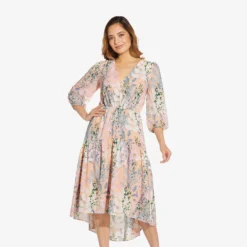 Adrianna Papell Floral-Print Chiffon Short Dress In Blush Multi