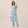 Adrianna Papell Floral-Print Fit-And-Flare Midi-Length Chiffon Dress In Light Blue Multi