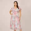 Adrianna Papell Plus Size Floral-Print Fit-And-Flare Midi-Length Chiffon Dress In Aqua Multi