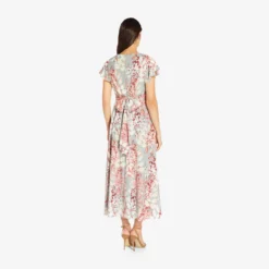 Adrianna Papell Floral-Print Fit-And-Flare Midi-Length Chiffon Dress In Aqua Multi -Cheap Vesta Gleam Store AP1D104656 BZ980 Regular Back