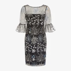 Adrianna Papell Embroidered Three Quarter Sleeve Short Sheath Dress With Bell Sleeves In Blue Multi -Cheap Vesta Gleam Store AP1D104662 AT980 Regular Flat