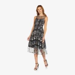 Adrianna Papell Embroidered Midi Length Sleeveless Knit Fit And Flare Dress In Blue Multi -Cheap Vesta Gleam Store AP1D104663 AT980 Regular Alternate