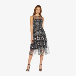 Adrianna Papell Embroidered Midi Length Sleeveless Knit Fit And Flare Dress In Blue Multi -Cheap Vesta Gleam Store AP1D104663 AT980 Regular Side