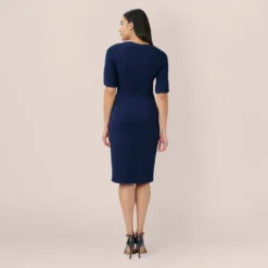 Adrianna Papell Pearl Embellished Knit Crepe Sheath Dress In Navy Sateen -Cheap Vesta Gleam Store AP1D104679 AK412 Regular Back