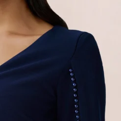 Adrianna Papell Pearl Embellished Knit Crepe Sheath Dress In Navy Sateen -Cheap Vesta Gleam Store AP1D104679 AK412 Regular Lifestyle