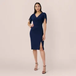 Adrianna Papell Pearl Embellished Knit Crepe Sheath Dress In Navy Sateen -Cheap Vesta Gleam Store AP1D104679 AK412 Regular Side