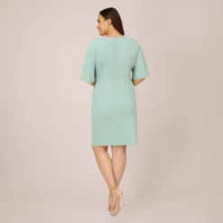 Adrianna Papell Plus Size Pearl Embellished Knit Crepe Sheath Dress In Cloudy Aqua -Cheap Vesta Gleam Store AP1D104679 AK484 Plus Back