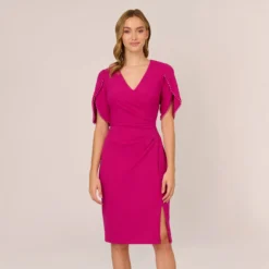 Adrianna Papell Pearl Embellished Knit Crepe Sheath Dress In Hot Orchid