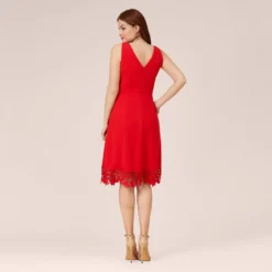 Adrianna Papell Stretch Knit Crepe Midi-Length Fit-And-Flare Dress With Lace Trim In Cherry Bliss -Cheap Vesta Gleam Store AP1D104683 AJ612 Regular Back