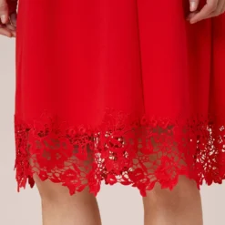 Adrianna Papell Stretch Knit Crepe Midi-Length Fit-And-Flare Dress With Lace Trim In Cherry Bliss -Cheap Vesta Gleam Store AP1D104683 AJ612 Regular Detail