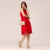 Adrianna Papell Stretch Knit Crepe Midi-Length Fit-And-Flare Dress With Lace Trim In Cherry Bliss