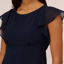 Adrianna Papell Chiffon And Jersey Midi-Length Dress With Side Slits In Navy -Cheap Vesta Gleam Store AP1D104705 AA412 Regular Detail