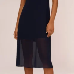 Adrianna Papell Chiffon And Jersey Midi-Length Dress With Side Slits In Navy -Cheap Vesta Gleam Store AP1D104705 AA412 Regular Lifestyle