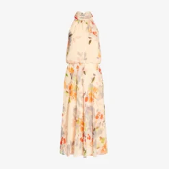 Adrianna Papell Floral-Print Chiffon Midi-Length Blouson Halter Dress In Sandshell Multi -Cheap Vesta Gleam Store AP1D104707 AE104 Regular Flat