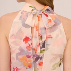 Adrianna Papell Floral-Print Chiffon Midi-Length Blouson Halter Dress In Sandshell Multi -Cheap Vesta Gleam Store AP1D104707 AE104 Regular Lifestyle