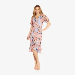 Adrianna Papell Floral-Printed Clip Dot Chiffon Midi-Length Cocktail Dress In Opal Coral Multi -Cheap Vesta Gleam Store AP1D104709 AG498 Regular Side