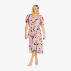 Adrianna Papell Plus Size Floral-Printed Clip Dot Chiffon Midi-Length Cocktail Dress In Opal Coral Multi -Cheap Vesta Gleam Store AP1D104709 AG498 Plus Alternate